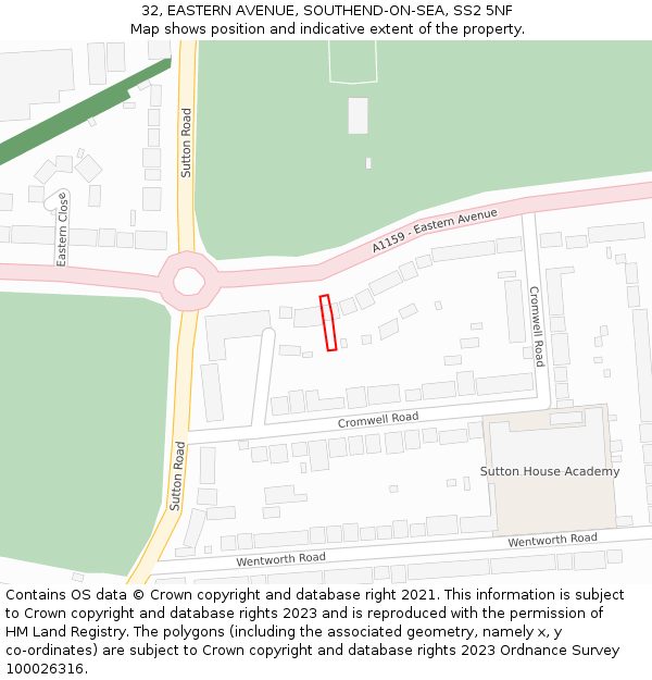 32, EASTERN AVENUE, SOUTHEND-ON-SEA, SS2 5NF: Location map and indicative extent of plot