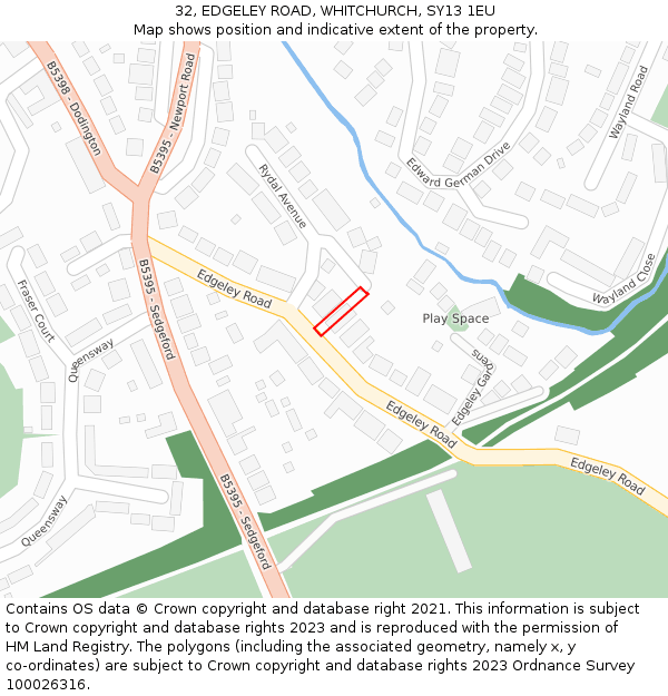 32, EDGELEY ROAD, WHITCHURCH, SY13 1EU: Location map and indicative extent of plot
