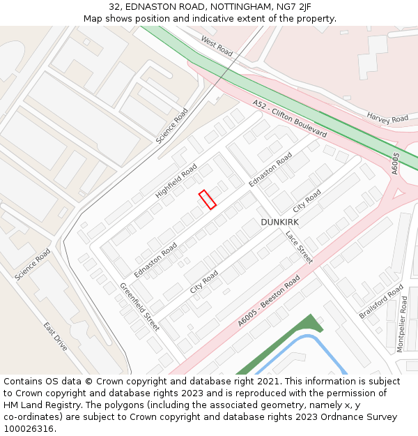 32, EDNASTON ROAD, NOTTINGHAM, NG7 2JF: Location map and indicative extent of plot