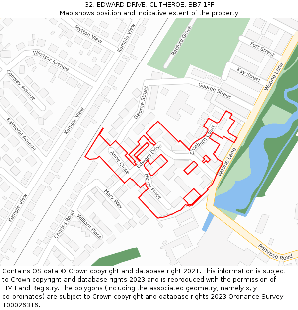 32, EDWARD DRIVE, CLITHEROE, BB7 1FF: Location map and indicative extent of plot
