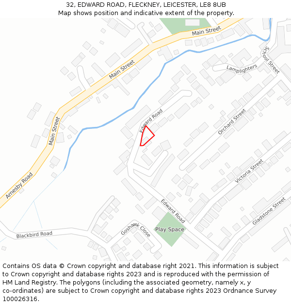 32, EDWARD ROAD, FLECKNEY, LEICESTER, LE8 8UB: Location map and indicative extent of plot