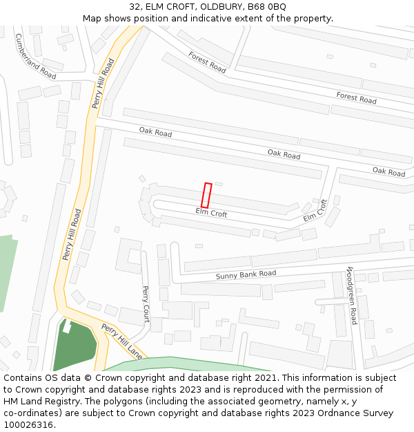 32, ELM CROFT, OLDBURY, B68 0BQ: Location map and indicative extent of plot