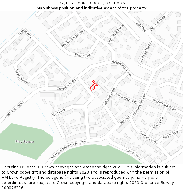 32, ELM PARK, DIDCOT, OX11 6DS: Location map and indicative extent of plot