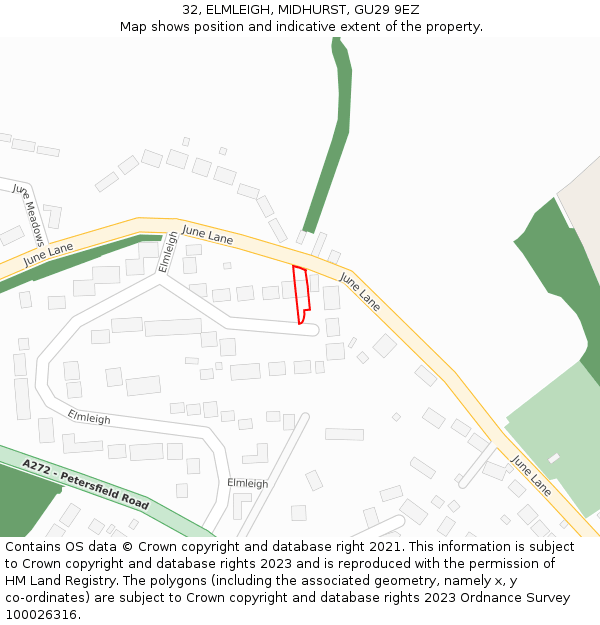 32, ELMLEIGH, MIDHURST, GU29 9EZ: Location map and indicative extent of plot