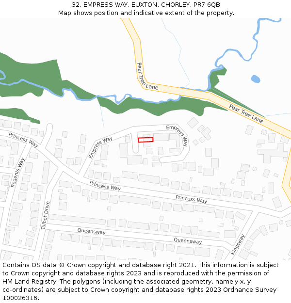 32, EMPRESS WAY, EUXTON, CHORLEY, PR7 6QB: Location map and indicative extent of plot