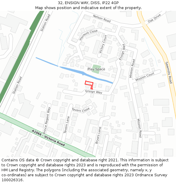 32, ENSIGN WAY, DISS, IP22 4GP: Location map and indicative extent of plot