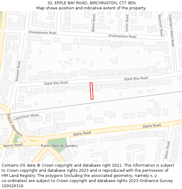 32, EPPLE BAY ROAD, BIRCHINGTON, CT7 9EN: Location map and indicative extent of plot