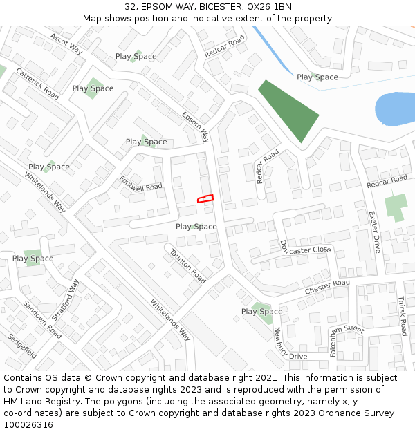 32, EPSOM WAY, BICESTER, OX26 1BN: Location map and indicative extent of plot