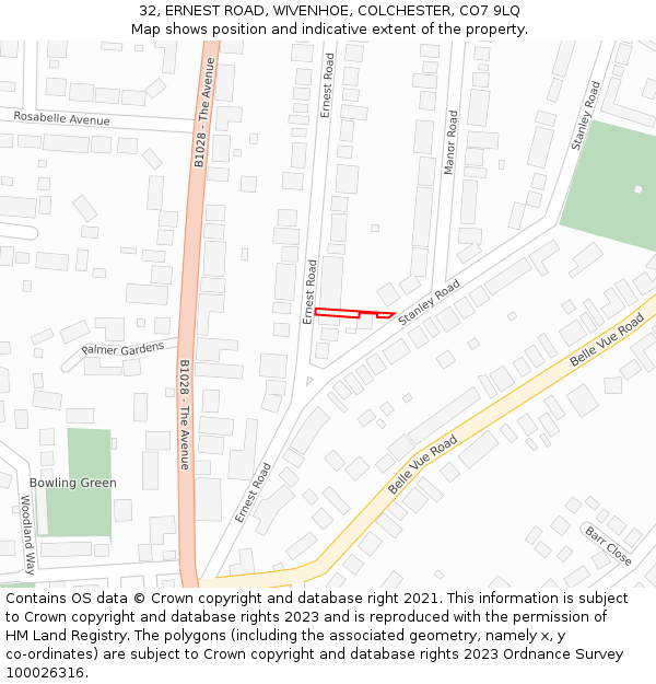 32, ERNEST ROAD, WIVENHOE, COLCHESTER, CO7 9LQ: Location map and indicative extent of plot