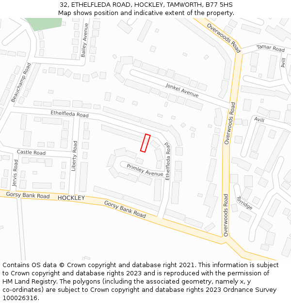 32, ETHELFLEDA ROAD, HOCKLEY, TAMWORTH, B77 5HS: Location map and indicative extent of plot