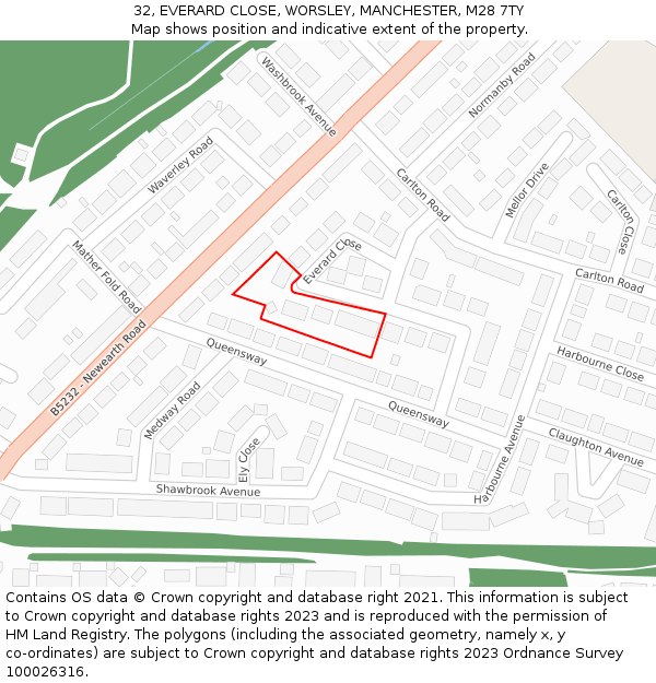 32, EVERARD CLOSE, WORSLEY, MANCHESTER, M28 7TY: Location map and indicative extent of plot