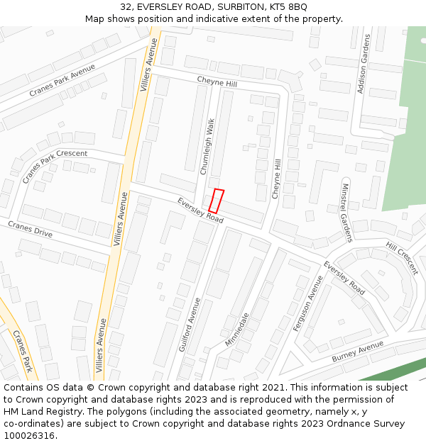 32, EVERSLEY ROAD, SURBITON, KT5 8BQ: Location map and indicative extent of plot