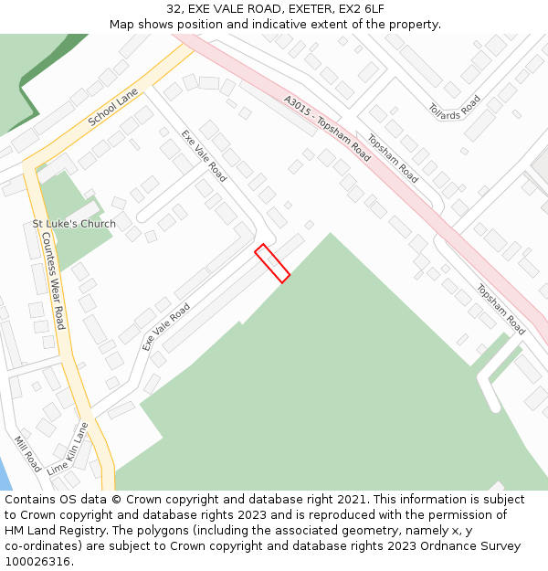 32, EXE VALE ROAD, EXETER, EX2 6LF: Location map and indicative extent of plot