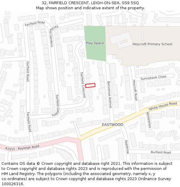 32, FAIRFIELD CRESCENT, LEIGH-ON-SEA, SS9 5SQ: Location map and indicative extent of plot