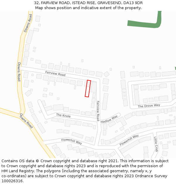 32, FAIRVIEW ROAD, ISTEAD RISE, GRAVESEND, DA13 9DR: Location map and indicative extent of plot