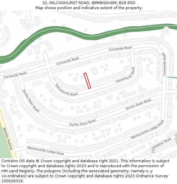 32, FALCONHURST ROAD, BIRMINGHAM, B29 6SD: Location map and indicative extent of plot