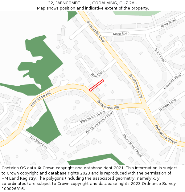 32, FARNCOMBE HILL, GODALMING, GU7 2AU: Location map and indicative extent of plot