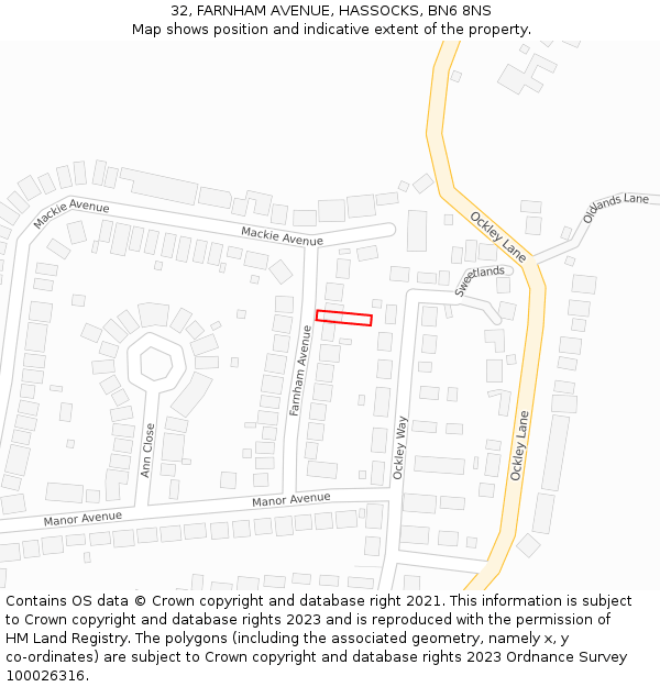 32, FARNHAM AVENUE, HASSOCKS, BN6 8NS: Location map and indicative extent of plot