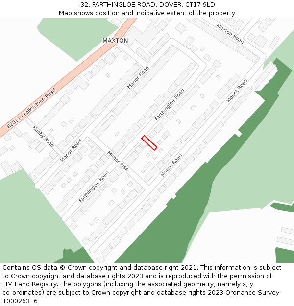 32, FARTHINGLOE ROAD, DOVER, CT17 9LD: Location map and indicative extent of plot