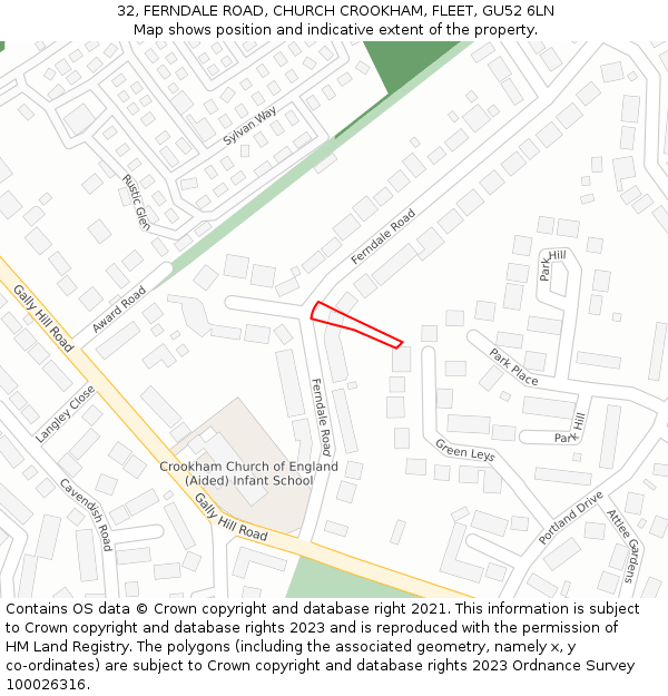 32, FERNDALE ROAD, CHURCH CROOKHAM, FLEET, GU52 6LN: Location map and indicative extent of plot