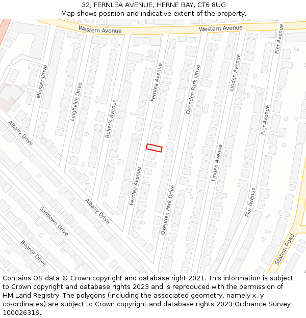 32, FERNLEA AVENUE, HERNE BAY, CT6 8UG: Location map and indicative extent of plot