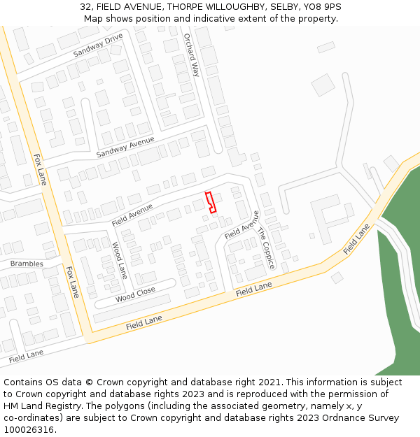 32, FIELD AVENUE, THORPE WILLOUGHBY, SELBY, YO8 9PS: Location map and indicative extent of plot