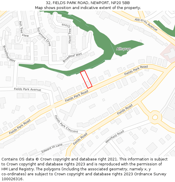 32, FIELDS PARK ROAD, NEWPORT, NP20 5BB: Location map and indicative extent of plot