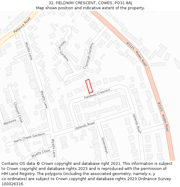 32, FIELDWAY CRESCENT, COWES, PO31 8AJ: Location map and indicative extent of plot