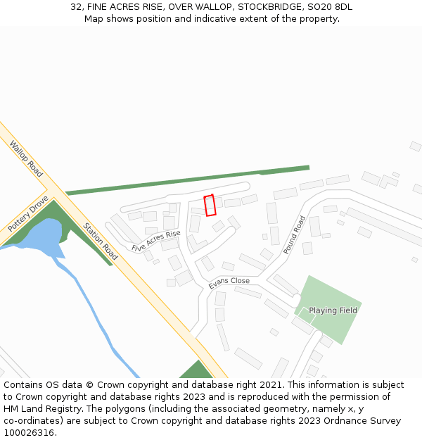 32, FINE ACRES RISE, OVER WALLOP, STOCKBRIDGE, SO20 8DL: Location map and indicative extent of plot