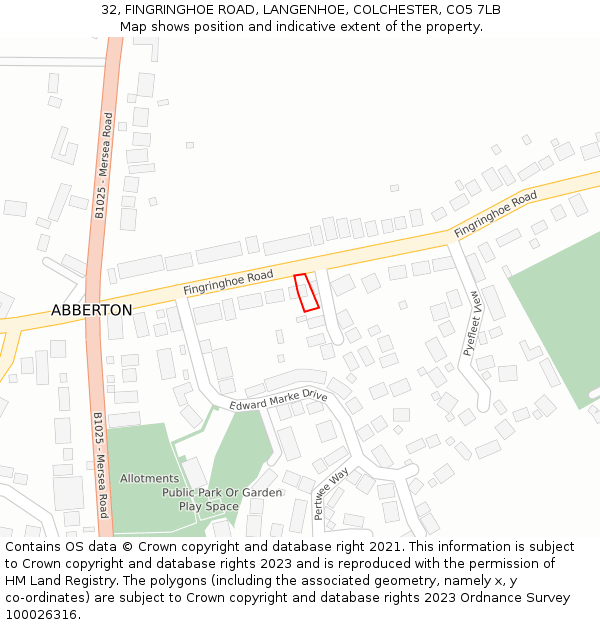 32, FINGRINGHOE ROAD, LANGENHOE, COLCHESTER, CO5 7LB: Location map and indicative extent of plot