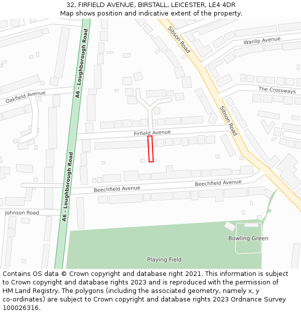 32, FIRFIELD AVENUE, BIRSTALL, LEICESTER, LE4 4DR: Location map and indicative extent of plot