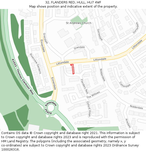 32, FLANDERS RED, HULL, HU7 4WF: Location map and indicative extent of plot