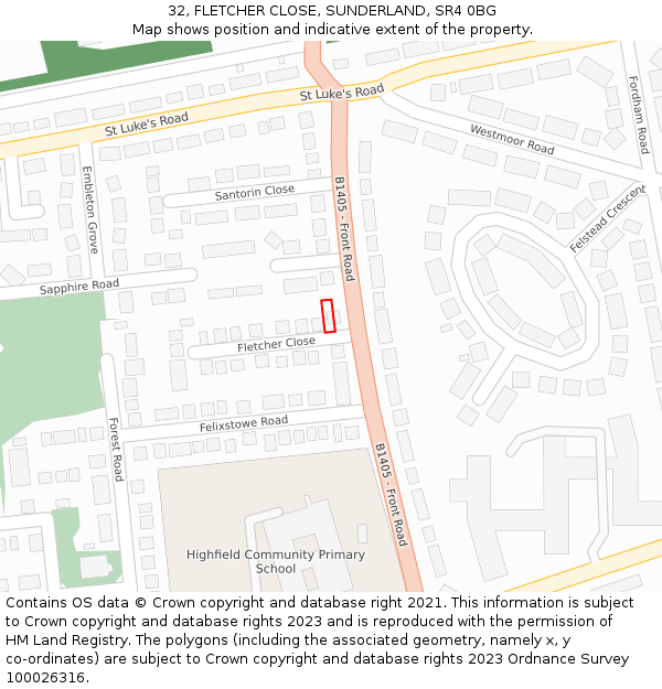 32, FLETCHER CLOSE, SUNDERLAND, SR4 0BG: Location map and indicative extent of plot