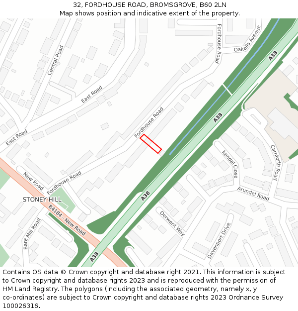 32, FORDHOUSE ROAD, BROMSGROVE, B60 2LN: Location map and indicative extent of plot