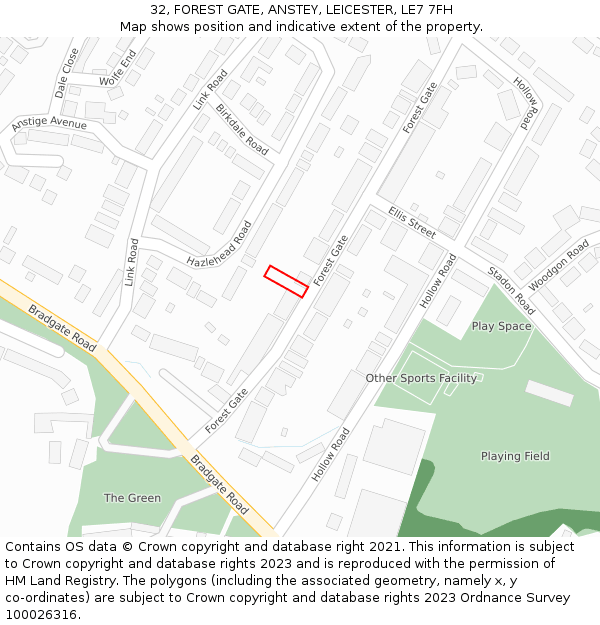 32, FOREST GATE, ANSTEY, LEICESTER, LE7 7FH: Location map and indicative extent of plot