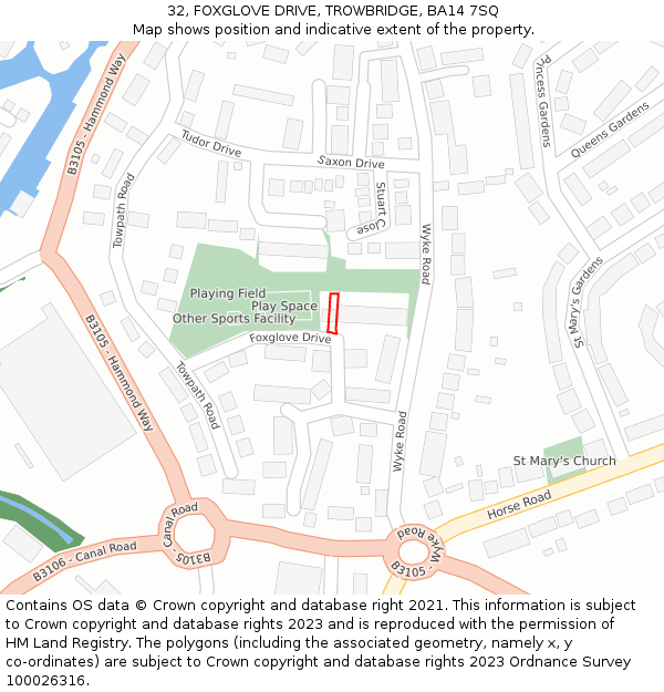 32, FOXGLOVE DRIVE, TROWBRIDGE, BA14 7SQ: Location map and indicative extent of plot