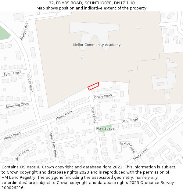 32, FRIARS ROAD, SCUNTHORPE, DN17 1HQ: Location map and indicative extent of plot