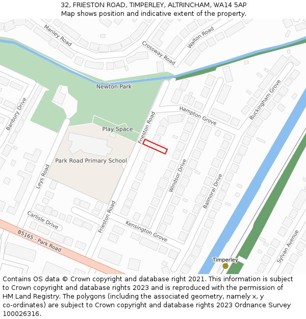 32, FRIESTON ROAD, TIMPERLEY, ALTRINCHAM, WA14 5AP: Location map and indicative extent of plot