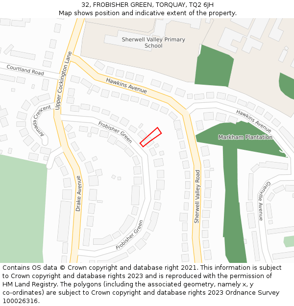 32, FROBISHER GREEN, TORQUAY, TQ2 6JH: Location map and indicative extent of plot