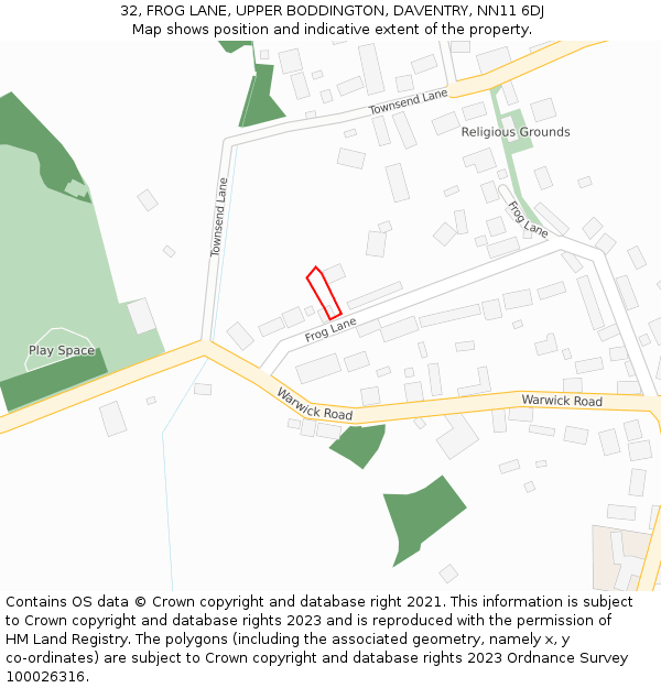 32, FROG LANE, UPPER BODDINGTON, DAVENTRY, NN11 6DJ: Location map and indicative extent of plot