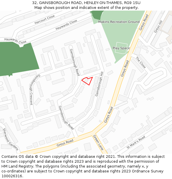 32, GAINSBOROUGH ROAD, HENLEY-ON-THAMES, RG9 1SU: Location map and indicative extent of plot