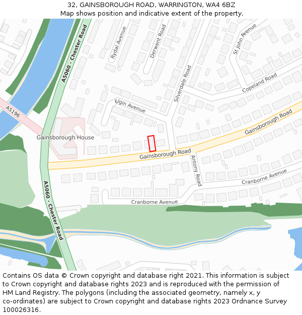 32, GAINSBOROUGH ROAD, WARRINGTON, WA4 6BZ: Location map and indicative extent of plot