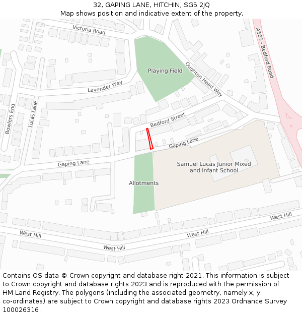 32, GAPING LANE, HITCHIN, SG5 2JQ: Location map and indicative extent of plot