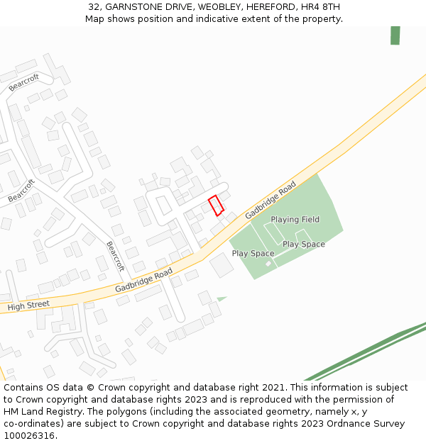 32, GARNSTONE DRIVE, WEOBLEY, HEREFORD, HR4 8TH: Location map and indicative extent of plot