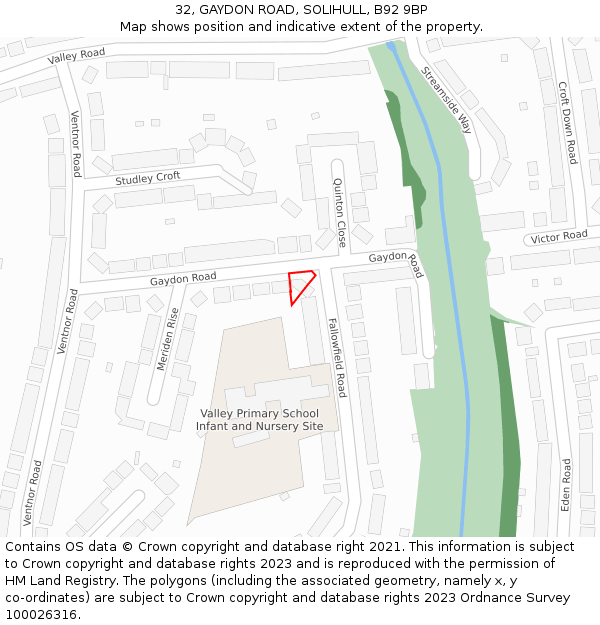 32, GAYDON ROAD, SOLIHULL, B92 9BP: Location map and indicative extent of plot