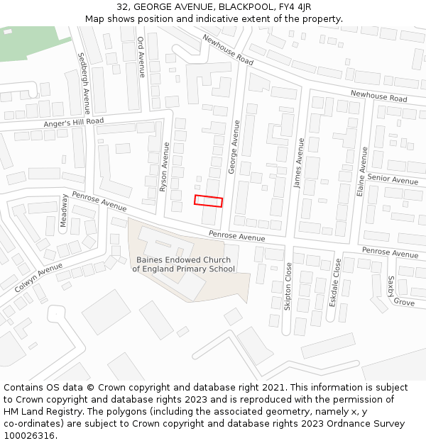 32, GEORGE AVENUE, BLACKPOOL, FY4 4JR: Location map and indicative extent of plot