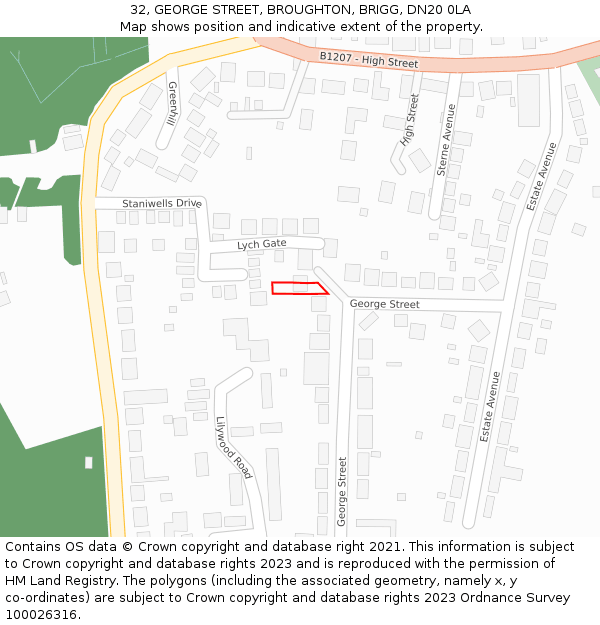 32, GEORGE STREET, BROUGHTON, BRIGG, DN20 0LA: Location map and indicative extent of plot