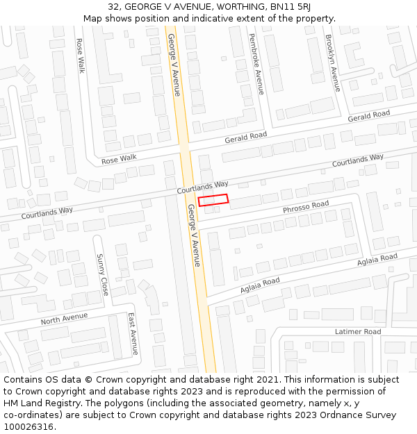 32, GEORGE V AVENUE, WORTHING, BN11 5RJ: Location map and indicative extent of plot