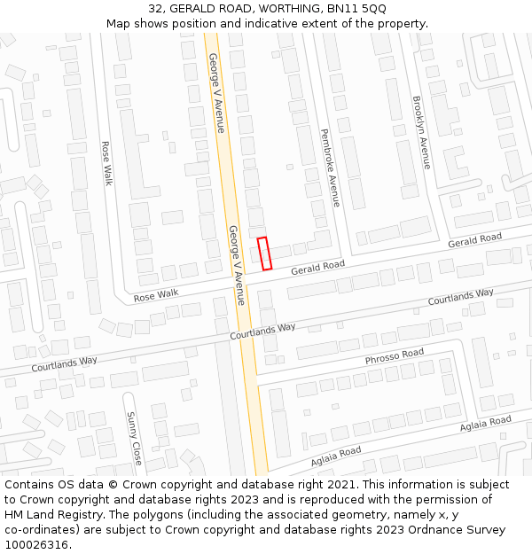 32, GERALD ROAD, WORTHING, BN11 5QQ: Location map and indicative extent of plot