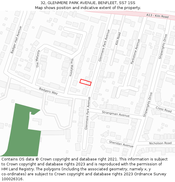 32, GLENMERE PARK AVENUE, BENFLEET, SS7 1SS: Location map and indicative extent of plot